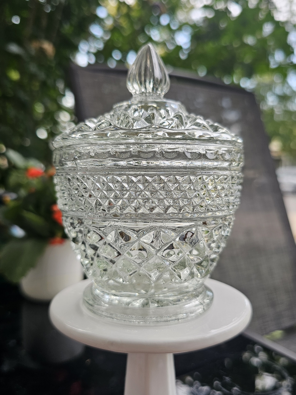 Vintage Anchor Hocking Wexford Clear Glass Covered Sugar Bowl Candy Dish And Lid